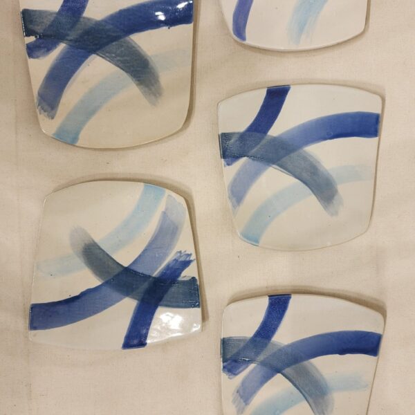 White With Blue Strips Them Platter (Set-5)